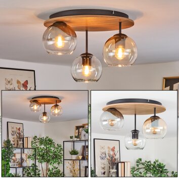 Koyoto Plafondlamp, Kogellampje 40 cm Natuurlijke kleuren, Zwart, 3-lichts