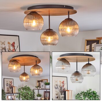 Koyoto Plafondlamp, Kogellampje 40 cm Natuurlijke kleuren, Zwart, 3-lichts