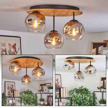 Ripoll Plafondlamp, Kogellampje Natuurlijke kleuren, Zwart, 3-lichts