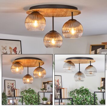 Koyoto Plafondlamp, Kogellampje 40 cm Natuurlijke kleuren, Zwart, 3-lichts