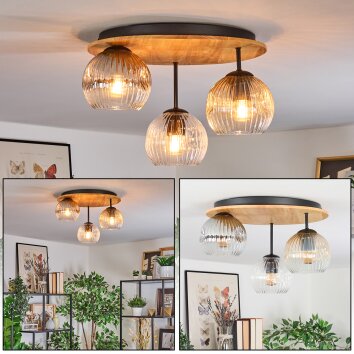 Ripoll Plafondlamp, Kogellampje Natuurlijke kleuren, Zwart, 3-lichts