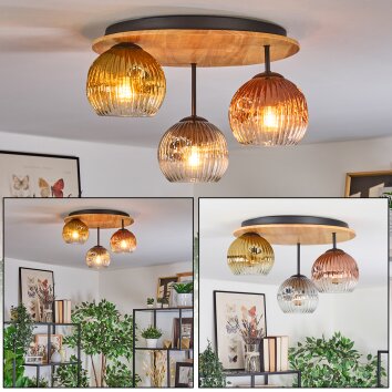 Ripoll Plafondlamp, Kogellampje Natuurlijke kleuren, Zwart, 3-lichts