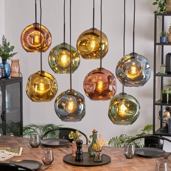 Ripoll Hanglamp, Kogellampje, Hanglamp Blauw, Goud, Groen, Koperkleurig, 8-lichts