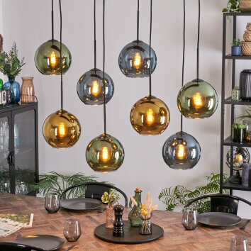 Koyoto Hanglamp, Kogellampje, Hanglamp Blauw, Goud, Groen, 8-lichts