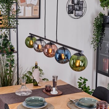 Gastor Hanglamp, Kogellampje, Hanglamp Blauw, Chroom, Groen, Koperkleurig, Rookkleurig, 5-lichts