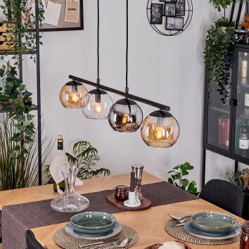 Koyoto Hanglamp, Kogellampje, Hanglamp Amber, Chroom, Duidelijk, Rookkleurig, 4-lichts