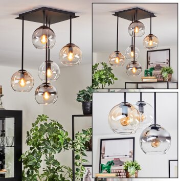 Koyoto Plafondlamp, Kogellampje Amber, Duidelijk, Rookkleurig, 5-lichts