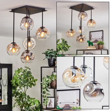 Ripoll Plafondlamp, Kogellampje Amber, Duidelijk, Rookkleurig, 5-lichts