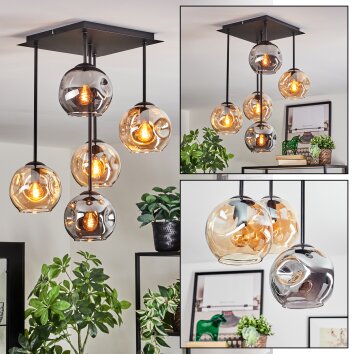 Ripoll Plafondlamp, Kogellampje Amber, Rookkleurig, 5-lichts