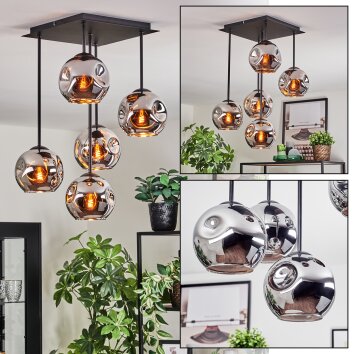 Ripoll Plafondlamp, Kogellampje Chroom, Rookkleurig, 5-lichts
