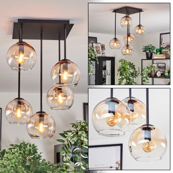 Koyoto Plafondlamp, Kogellampje Amber, Duidelijk, 5-lichts