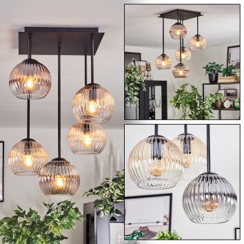 Koyoto Plafondlamp, Kogellampje Amber, Duidelijk, Rookkleurig, 5-lichts