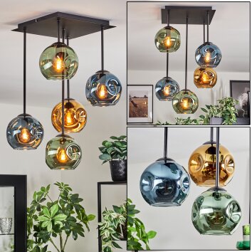 Ripoll Plafondlamp, Kogellampje Blauw, Goud, Groen, 5-lichts
