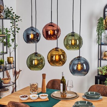 Koyoto Hanglamp, Kogellampje, Hanglamp Blauw, Goud, Groen, Koperkleurig, 6-lichts