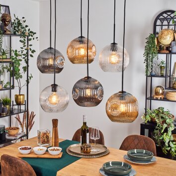 Ripoll Hanglamp, Kogellampje, Hanglamp Amber, Duidelijk, Rookkleurig, 6-lichts
