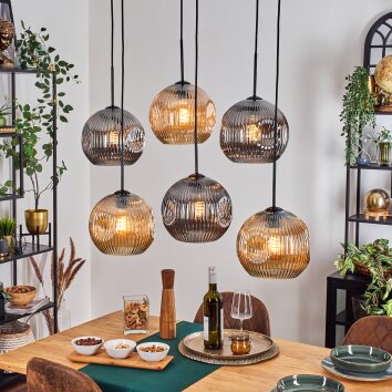 Ripoll Hanglamp, Kogellampje, Hanglamp Amber, Rookkleurig, 6-lichts