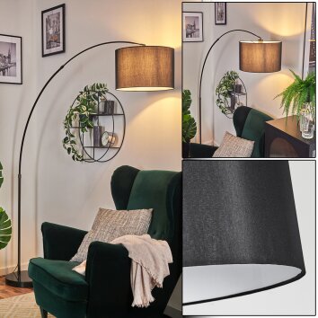 Soungou Staande lamp, Booglampen Chroom, Zwart, 1-licht, Stoffen kap