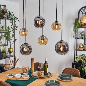 Ripoll Hanglamp, Kogellampje, Hanglamp Amber, Rookkleurig, 6-lichts