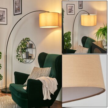 Soungou Staande lamp, Booglampen Chroom, Zwart, 1-licht, Stoffen lampenkap