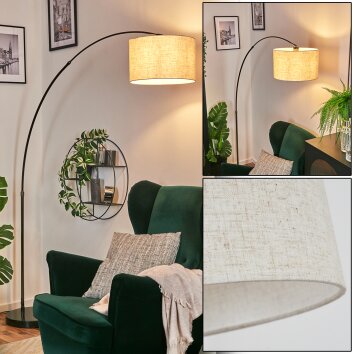 Bassagoda Staande lamp, Booglampen Chroom, Zwart, 1-licht, Stoffen kap