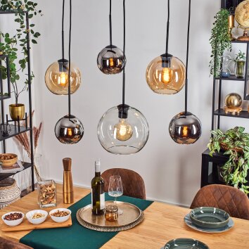 Koyoto Hanglamp, Kogellampje, Hanglamp Amber, Chroom, Duidelijk, Rookkleurig, 6-lichts
