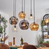 Ripoll Hanglamp, Kogellampje, Hanglamp Amber, Duidelijk, Rookkleurig, 6-lichts