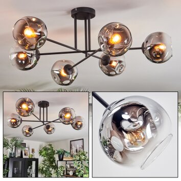 Ripoll Plafondlamp, Kogellampje Chroom, Duidelijk, Rookkleurig, 6-lichts