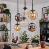 Gastor Hanglamp, Kogellampje, Hanglamp Amber, Chroom, Duidelijk, Rookkleurig, 6-lichts