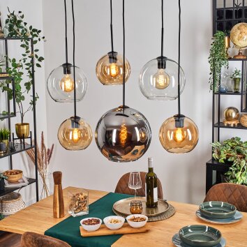 Koyoto Hanglamp, Kogellampje, Hanglamp Amber, Chroom, Duidelijk, Rookkleurig, 6-lichts