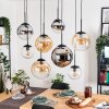 Gastor Hanglamp, Kogellampje, Hanglamp Amber, Chroom, Duidelijk, Rookkleurig, 8-lichts