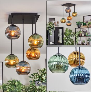 Koyoto Plafondlamp, Kogellampje Blauw, Goud, Groen, 5-lichts