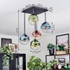 Gastor Plafondlamp, Kogellampje Blauw, Groen, Duidelijk, Koperkleurig, 5-lichts