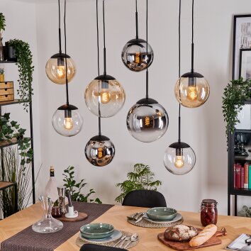Gastor Hanglamp, Kogellampje, Hanglamp Amber, Chroom, Duidelijk, Rookkleurig, 8-lichts
