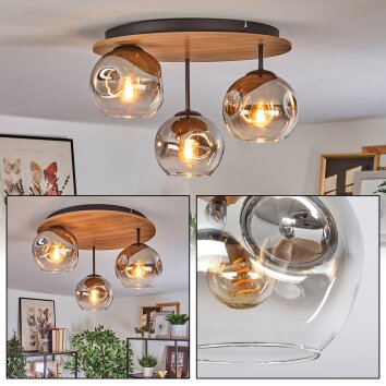 Ripoll Plafondlamp, Kogellampje Natuurlijke kleuren, Zwart, 3-lichts