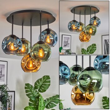Ripoll Plafondlamp, Kogellampje Blauw, Goud, Groen, 5-lichts