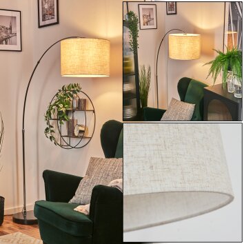 Bassagoda Staande lamp, Booglampen Chroom, Zwart, 1-licht, Stoffen kap