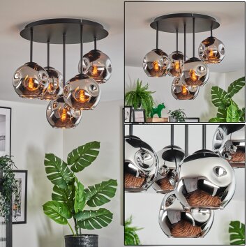 Ripoll Plafondlamp, Kogellampje Chroom, Rookkleurig, 5-lichts