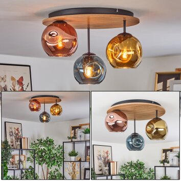 Ripoll Plafondlamp, Kogellampje Natuurlijke kleuren, Zwart, 3-lichts