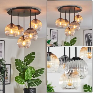 Koyoto Plafondlamp, Kogellampje 37 cm Amber, Duidelijk, Rookkleurig, 5-lichts