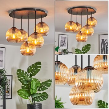 Koyoto Plafondlamp, Kogellampje 41 cm Amber, 5-lichts