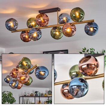 Koyoto Plafondlamp, Kogellampje Goud, Zwart, 10-lichts