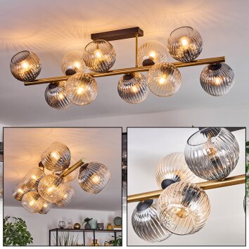 Koyoto Plafondlamp, Kogellampje Goud, Zwart, 10-lichts