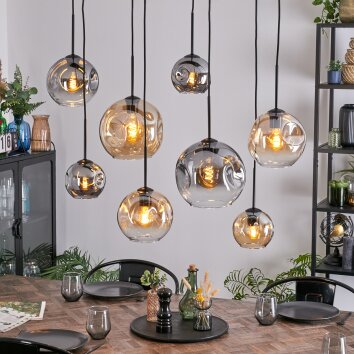 Ripoll Hanglamp, Kogellampje, Hanglamp Amber, Duidelijk, Rookkleurig, 8-lichts