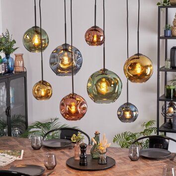 Ripoll Hanglamp, Kogellampje, Hanglamp Blauw, Goud, Groen, Koperkleurig, 8-lichts