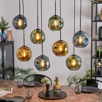 Ripoll Hanglamp, Kogellampje, Hanglamp Blauw, Goud, Groen, 8-lichts
