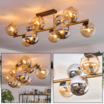 Koyoto Plafondlamp, Kogellampje Goud, Zwart, 10-lichts
