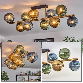 Koyoto Plafondlamp, Kogellampje Goud, Zwart, 10-lichts
