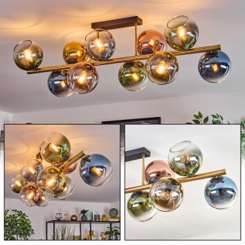 Koyoto Plafondlamp, Kogellampje Goud, Zwart, 10-lichts