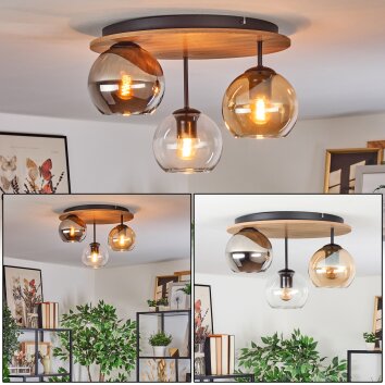 Koyoto Plafondlamp, Kogellampje 40 cm Natuurlijke kleuren, Zwart, 3-lichts