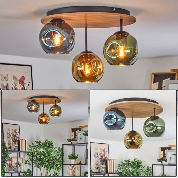 Ripoll Plafondlamp, Kogellampje Natuurlijke kleuren, Zwart, 3-lichts